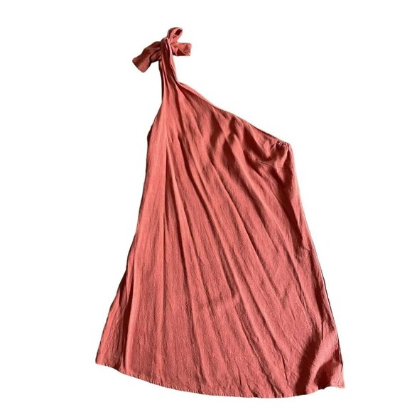 Cupshe Women M Orange Linen Blend Sleeveless Bow One-Shoulder Mini Dress NWT - Picture 3 of 10